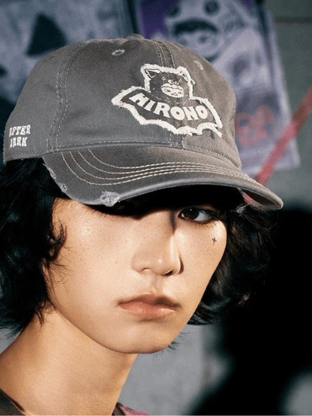 AUTHENTIC Pop Mart Hirono After Dark Series Gray Canvas Baseball Cap